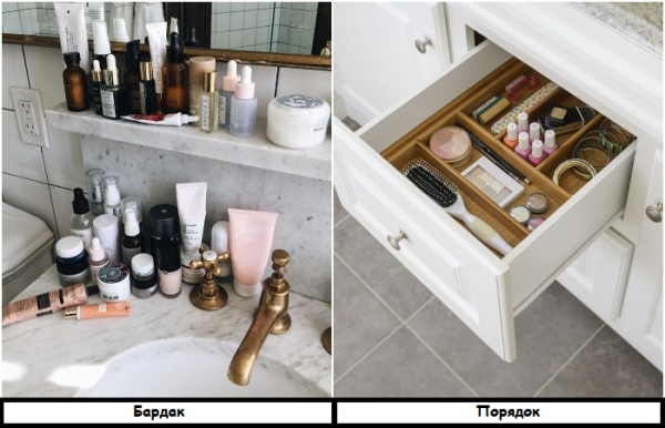 Храните косметику в ящике, а не на раковине 