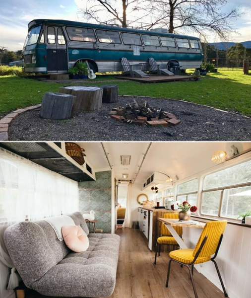 Гостьовий будинок у старому автобусі Bedford 1976 (Новий Південний Уельс, Австралія). Гостевой дом в старом автобусе Bedford 1976 года (Новый Южный Уэльс, Австралия).