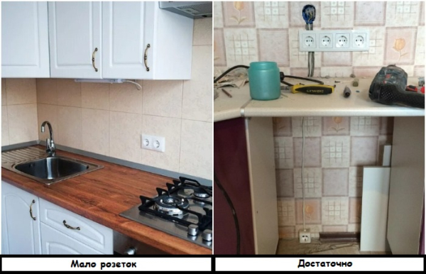 Двух розеток над столешницей может быть мало