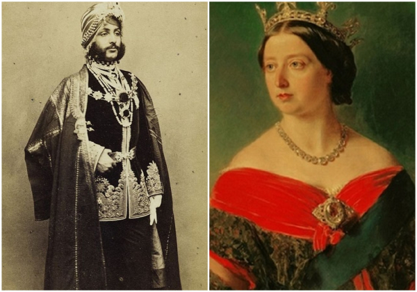 Махараджа Далип Сингх в церемониальном наряде в 1861 году, после своего изгнания.  Королева Виктория с Кох-и-Нуром в качестве броши.  Фото: theconversation.com.  i.pinimg.com