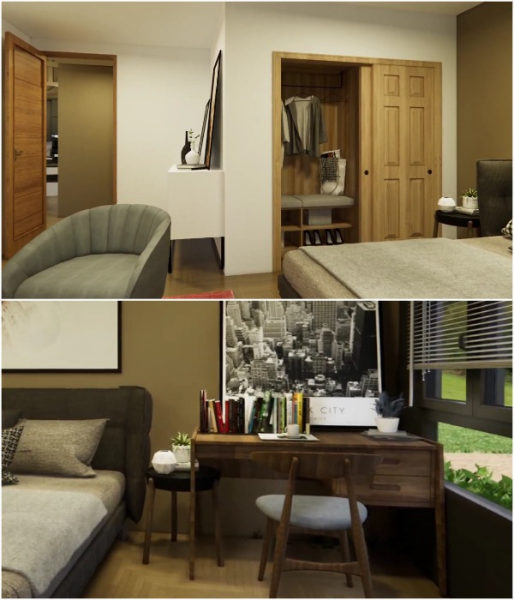 Рабочие места и системы хранения в спальнях.