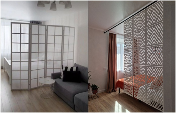 Ширма может быть мобильной или зафиксированной на крючках