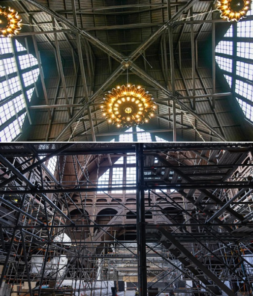 Внутри церкви установили подпорные конструкции.