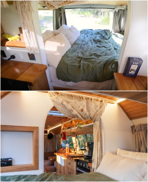 Спальня спрятана за арочной перегородкой.