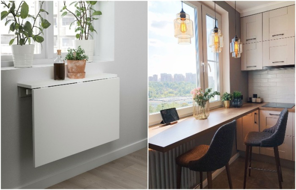 Откидной стол и стол из подоконника