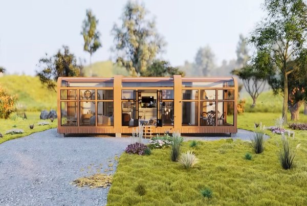 Контейнерный дом органично вписывается в природный ландшафт. | Фото: panelmammutco.com.