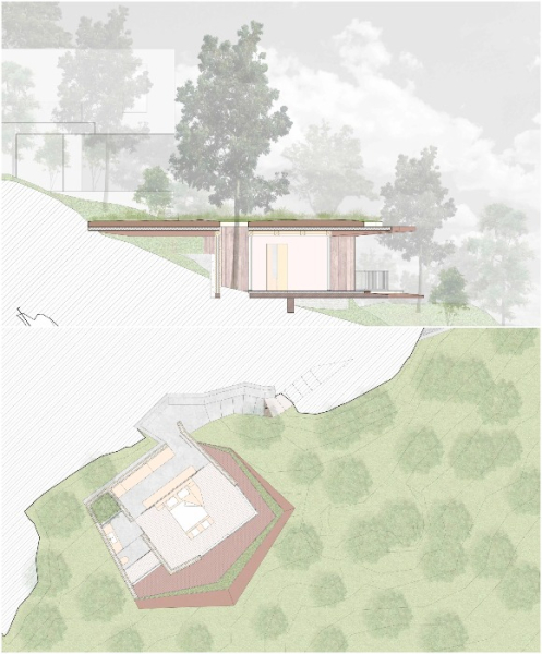 План-чертеж эко-домика Douro Wood House разработанного MJARC и Arquitectos Associados.