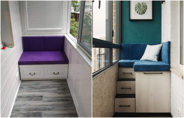 Два варианта функциональной софы на балконе