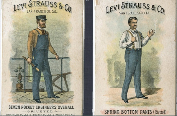 Реклама продукции Леви Страусса - рабочие комбинезоные из денима в цвете индиго. /Фото: cdn.shopify.com