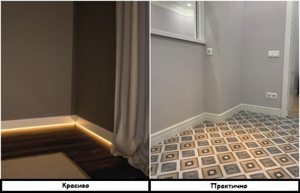Так выглядит плинтус с подсветкой в интерьере. / Фото: santprice.ru