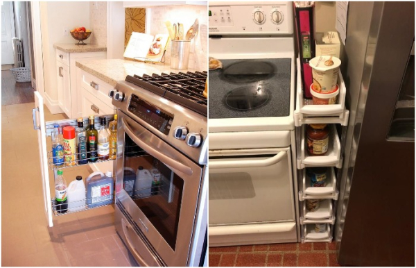 Разместите полку между мебелью или бытовой техникой