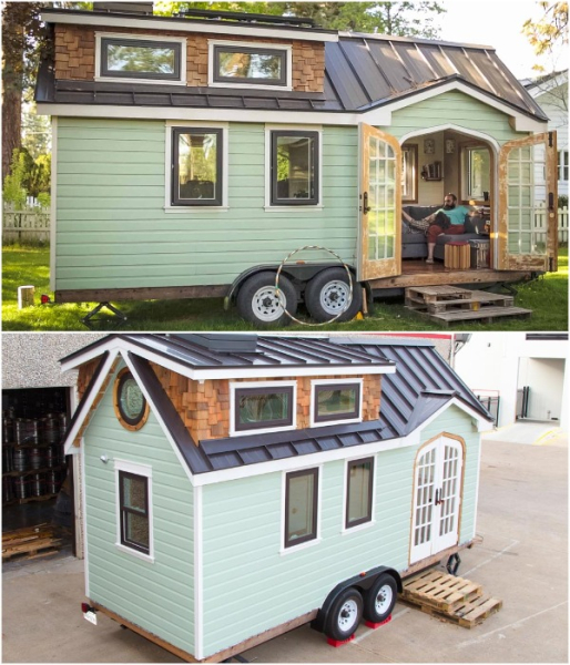 Дом построен из восстановленной древесины.