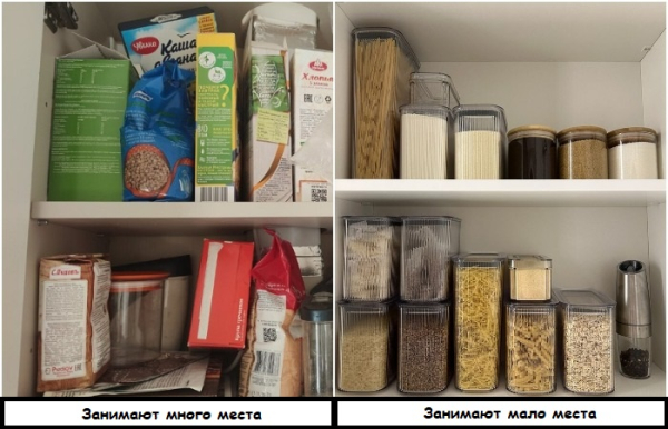 Пересыпьте все сыпучие продукты в контейнеры