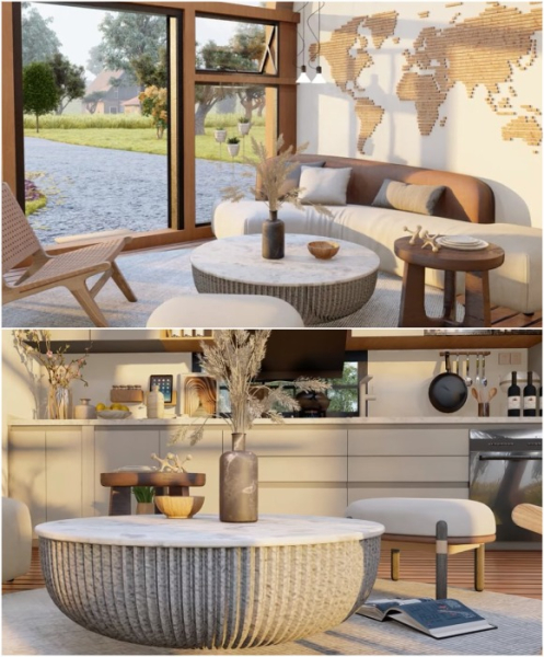 Гостиная с дизайнерской мебелью.