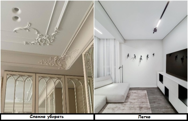 Лаконичный светлый потолок проще в уходе