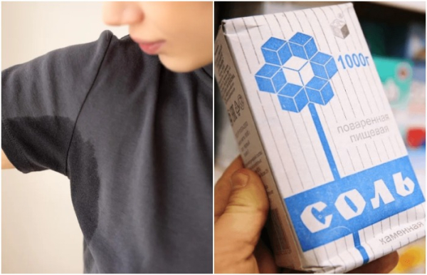 Соль уберет пятна с темной футболки