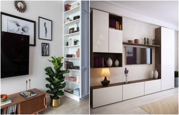 Встановіть стелаж або меблеву стінку у ТВ-зоні Установите стеллаж или мебельную стенку в ТВ-зоне