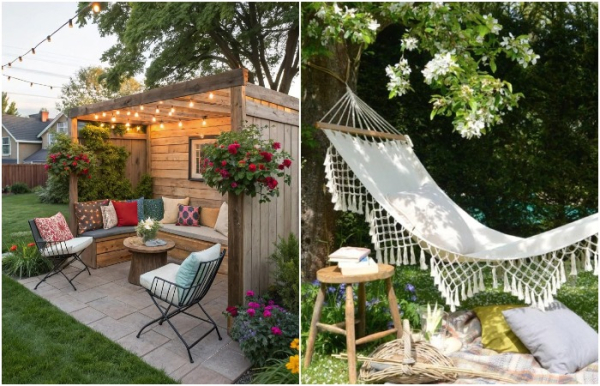 Поставьте диван с креслами или повесьте гамак