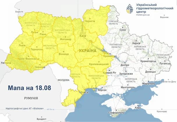 Мапа погоди на 18 серпня